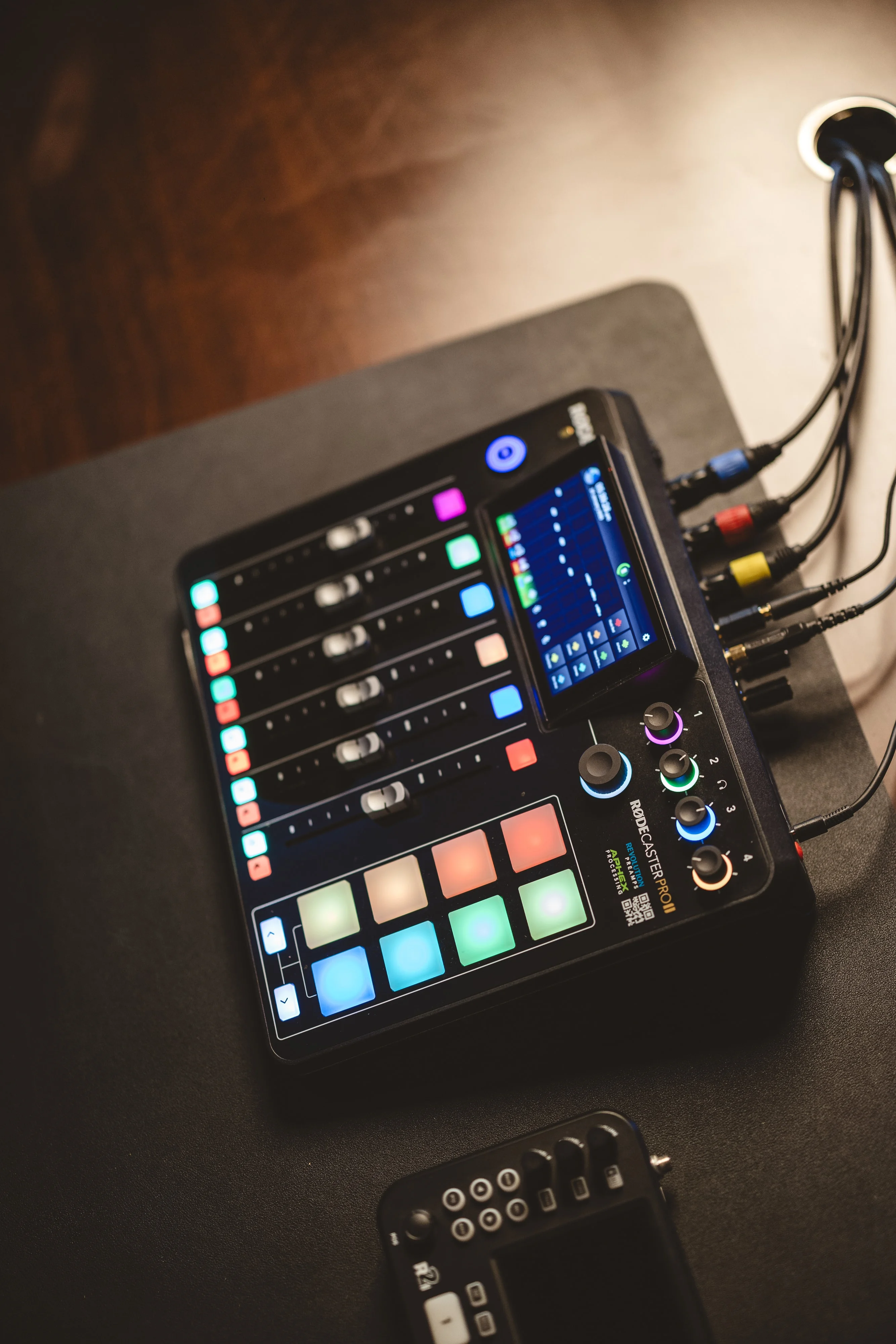 Podcast audio mixer with colored pads